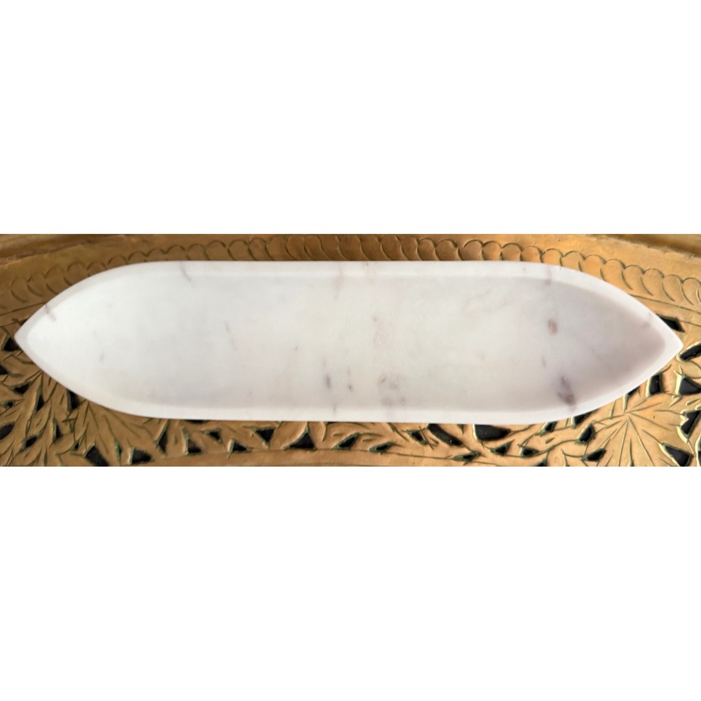 bidk home White Marble Decorative Tray Boat Shape Catchall Made in India 44055S